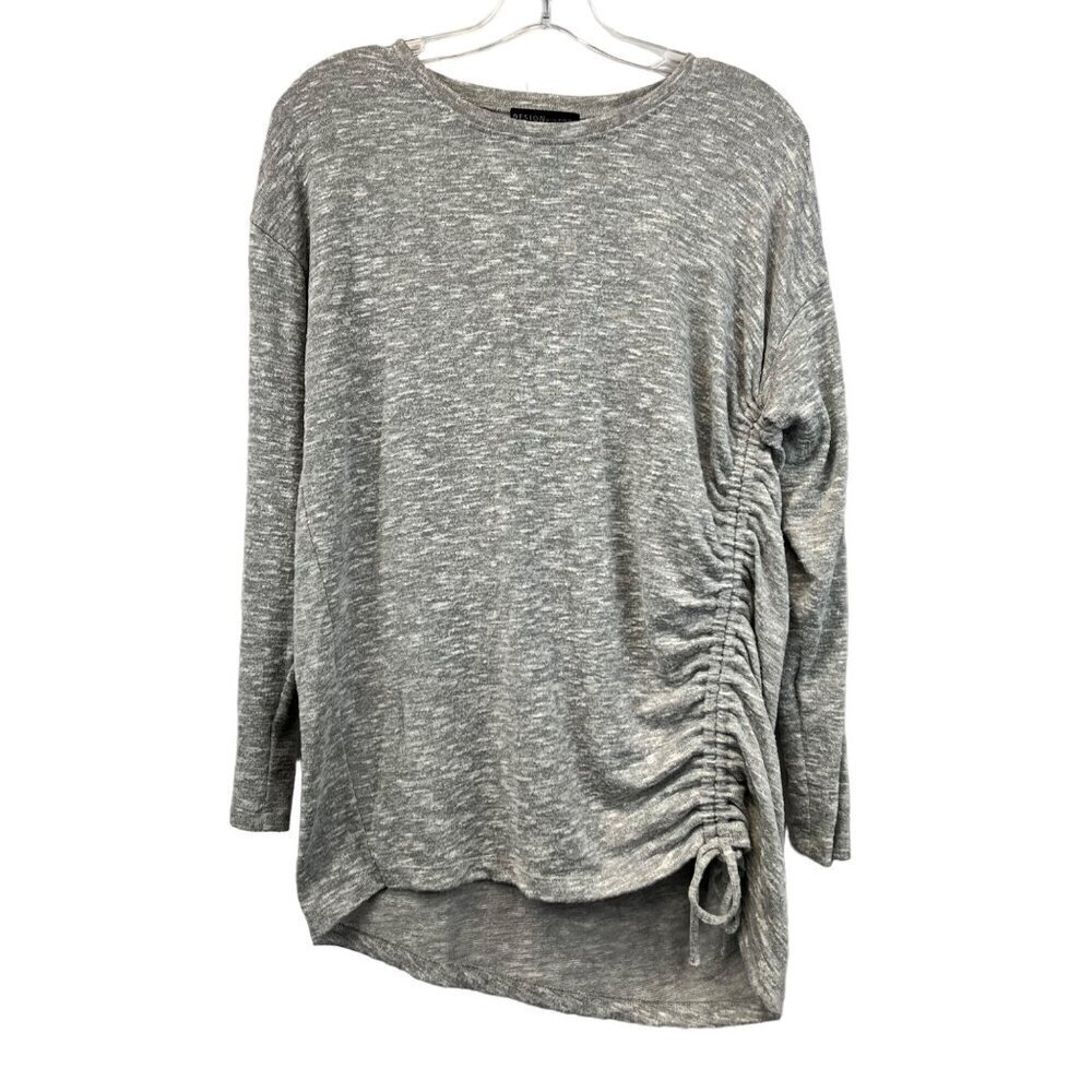 Design History Women’s Long Sleeve Ruched Tied Sweater Gray Heathered S Soft